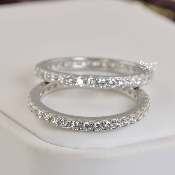 1 CLASSIC FULL ETERNITY STERLING SILVER BAND RING - Picture 1 of 5